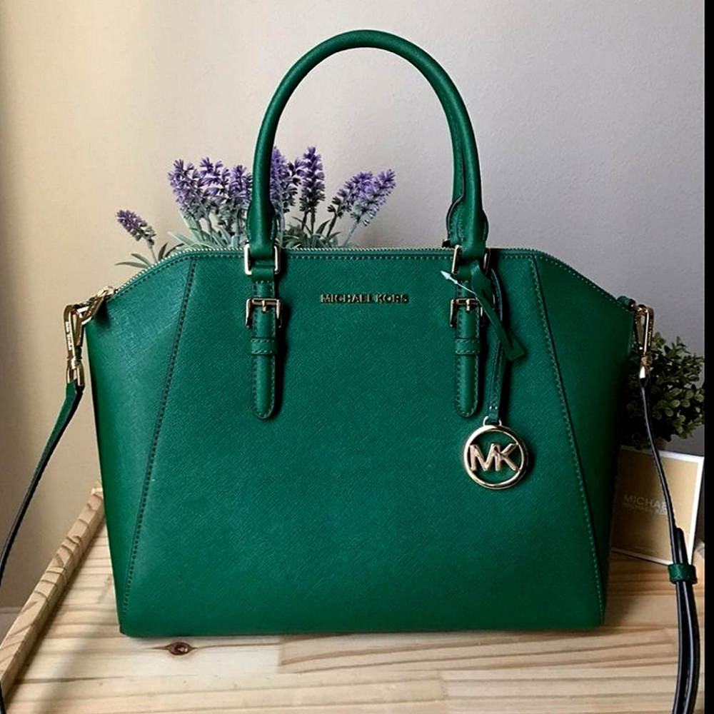 Michael Kors Emerald Green Saffiano Leather Satchel